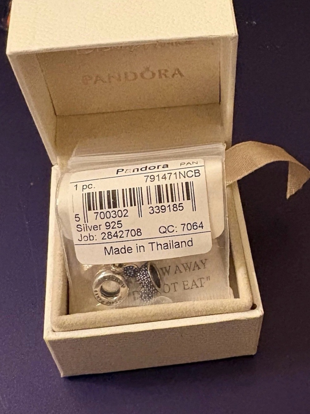Pandora Silver Sparkling Mickey Mouse Ears Blue Pave Dangle Charm 791471NCB - Picture 3 of 9